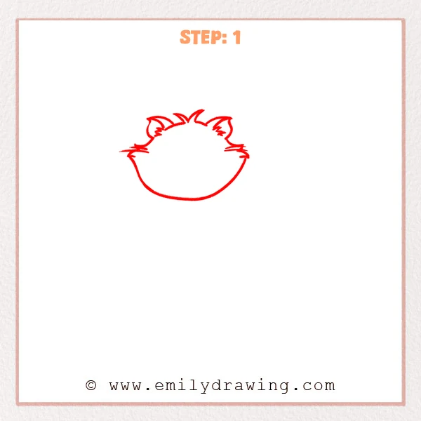 how to draw a cheshire cat - Early sketch of a Cheshire Cat head outline with pointed ears and fluffy fur tufts.